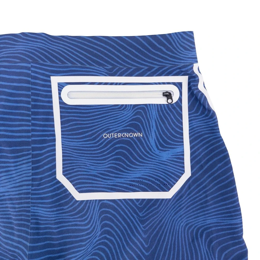 Outerknown Mens 31 Apex Board Shorts Blue Wave Print Surf Trunks Kelly Slater